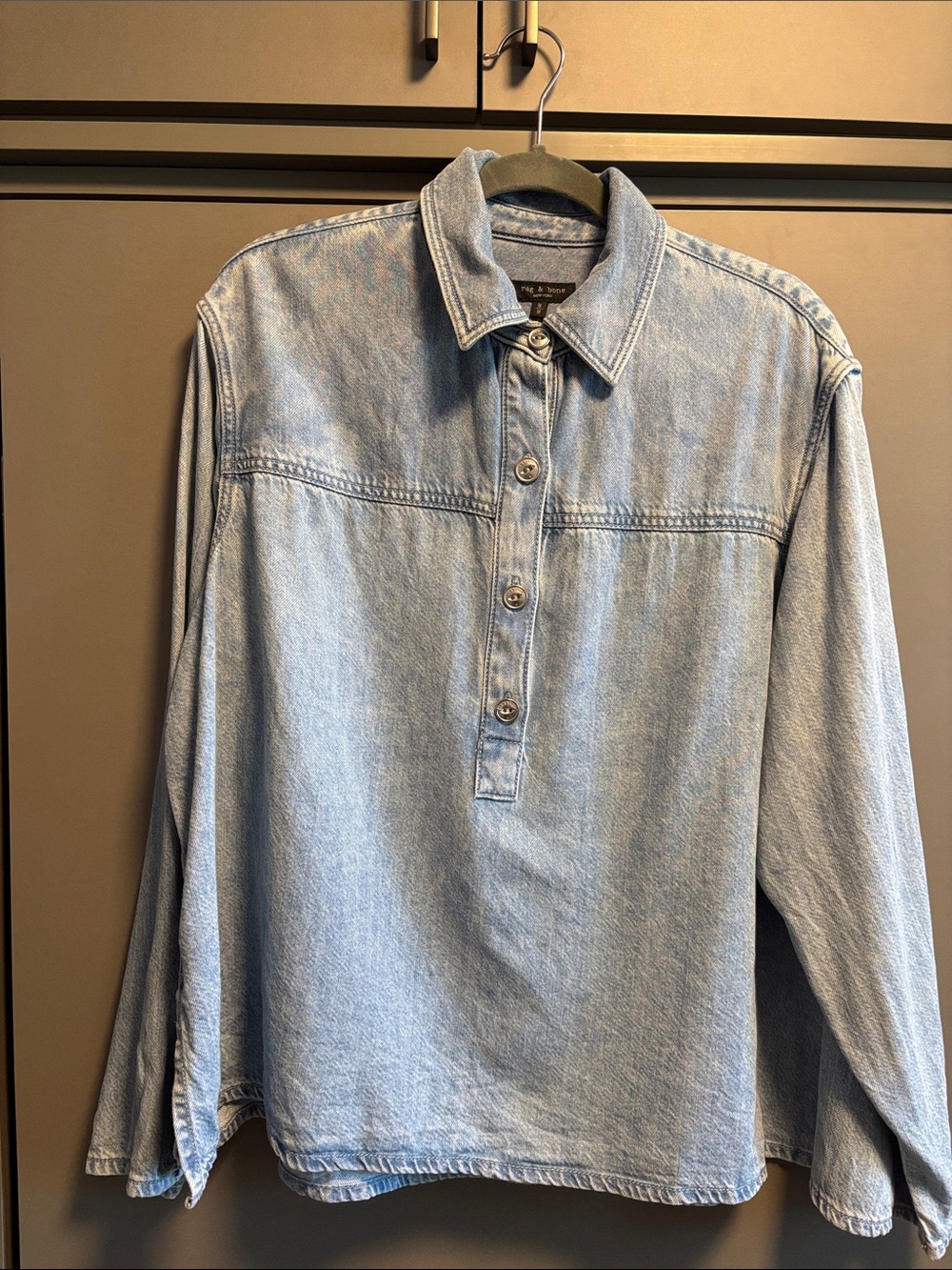 rag & bone Light Wash Denim Button-Front Pullover Shirt